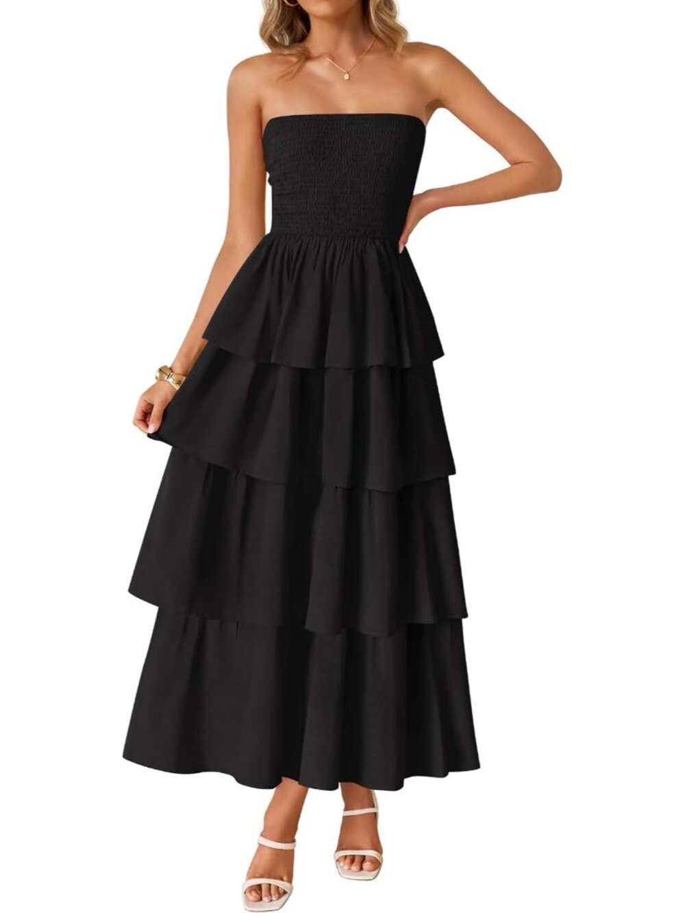 Women's Black Summer Boho Sleeveless Off Shoulder Strapless Long Maxi Dresses